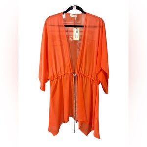 NWT Ramy Brook Judith Orange Sheer Swim Cover-Up Dress Medium MSRP $245